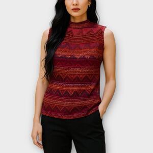 Nicola Vintage Crinkle Mock Neck Sleeveless Tank Top Extra Large